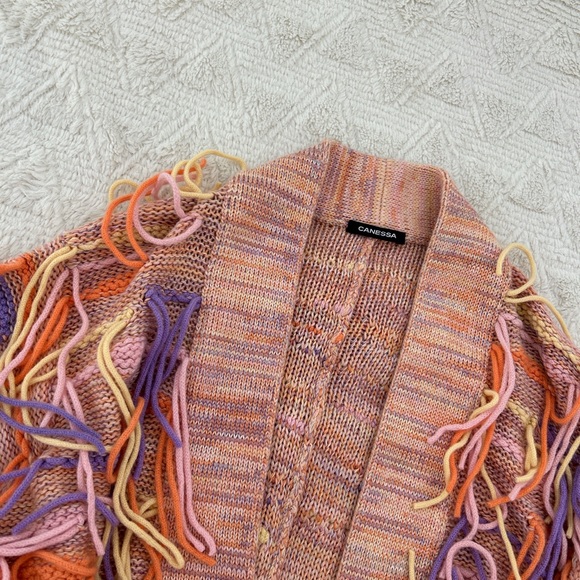 NWT Canessa cashmere fringe Psychedelic cardigan in seahorse - Picture 5 of 6